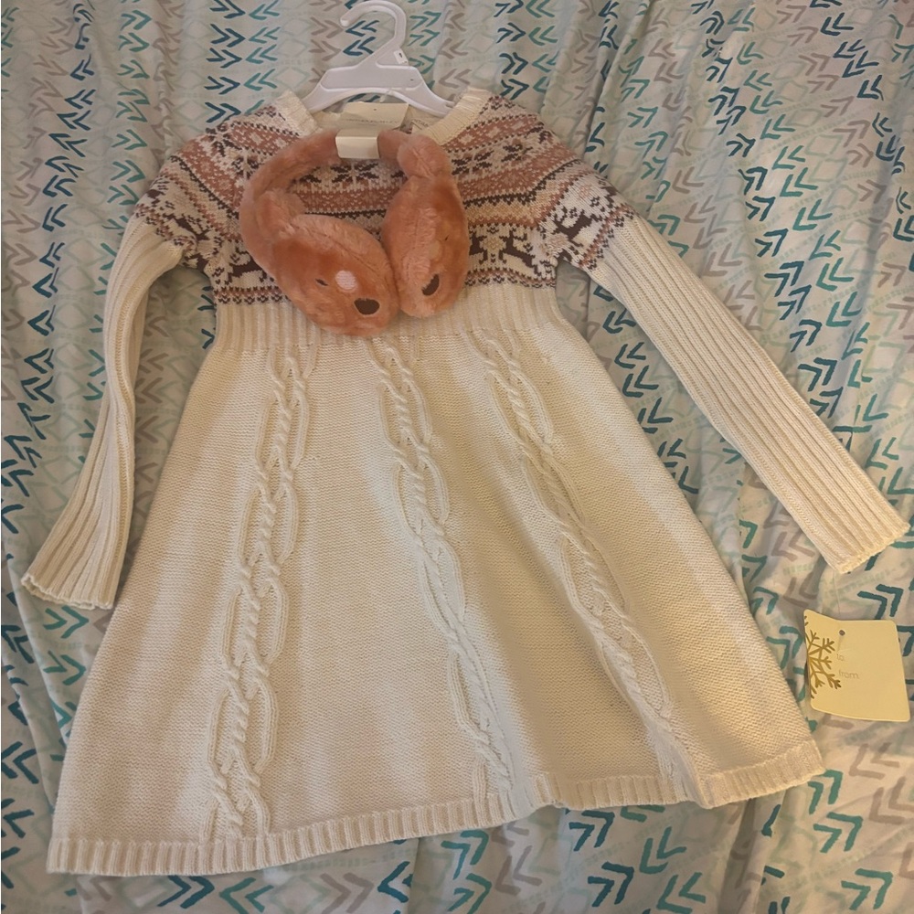 Cynthia Rowley Cream and Purple Knit Kids Dress